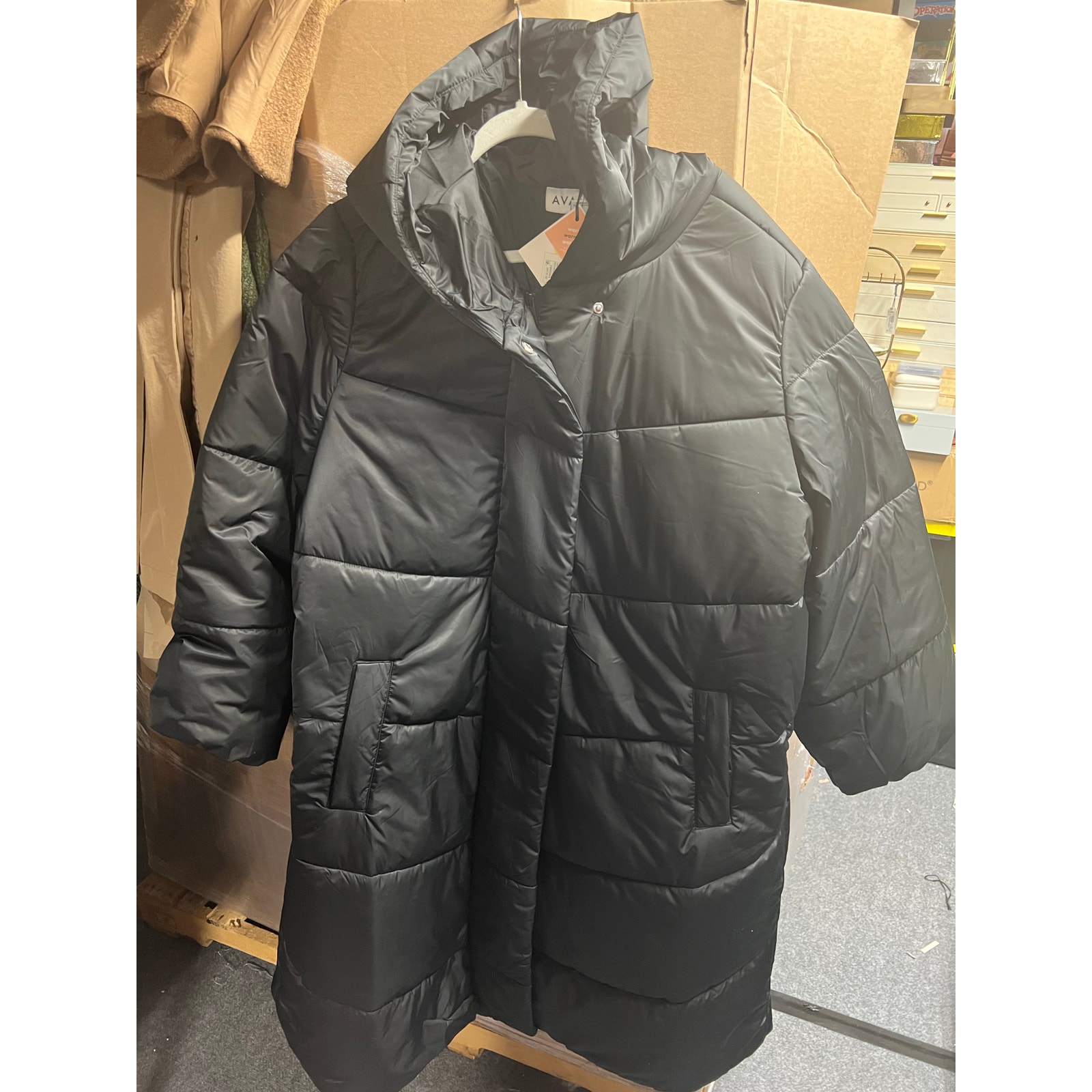 Women’s long puffer jacket, 2XL, Black, AVA & VIV, NWT