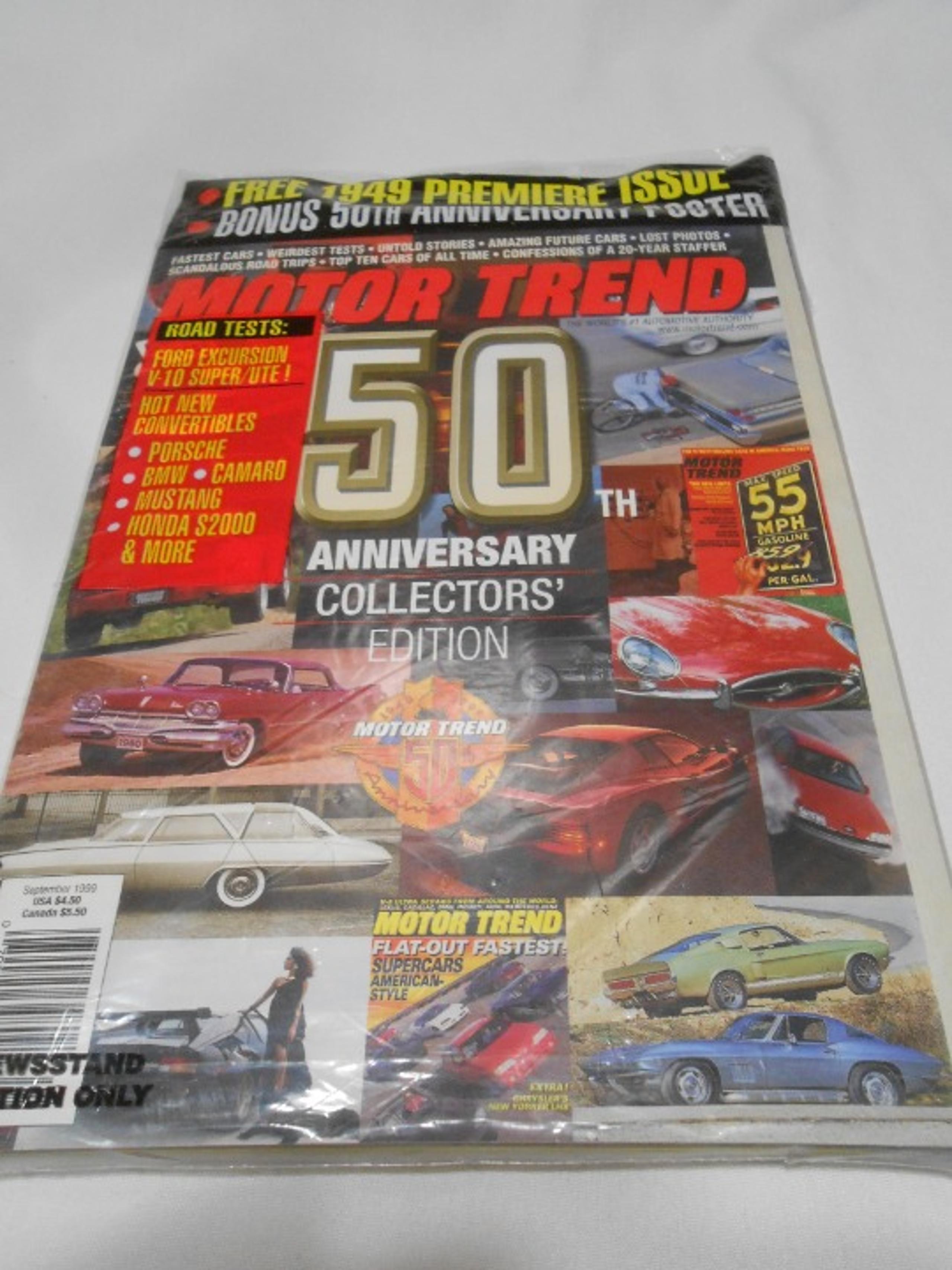 Vtg Sealed Motor Trend 50th Anniversary Magazine w/  Free 1949 Premiere issue