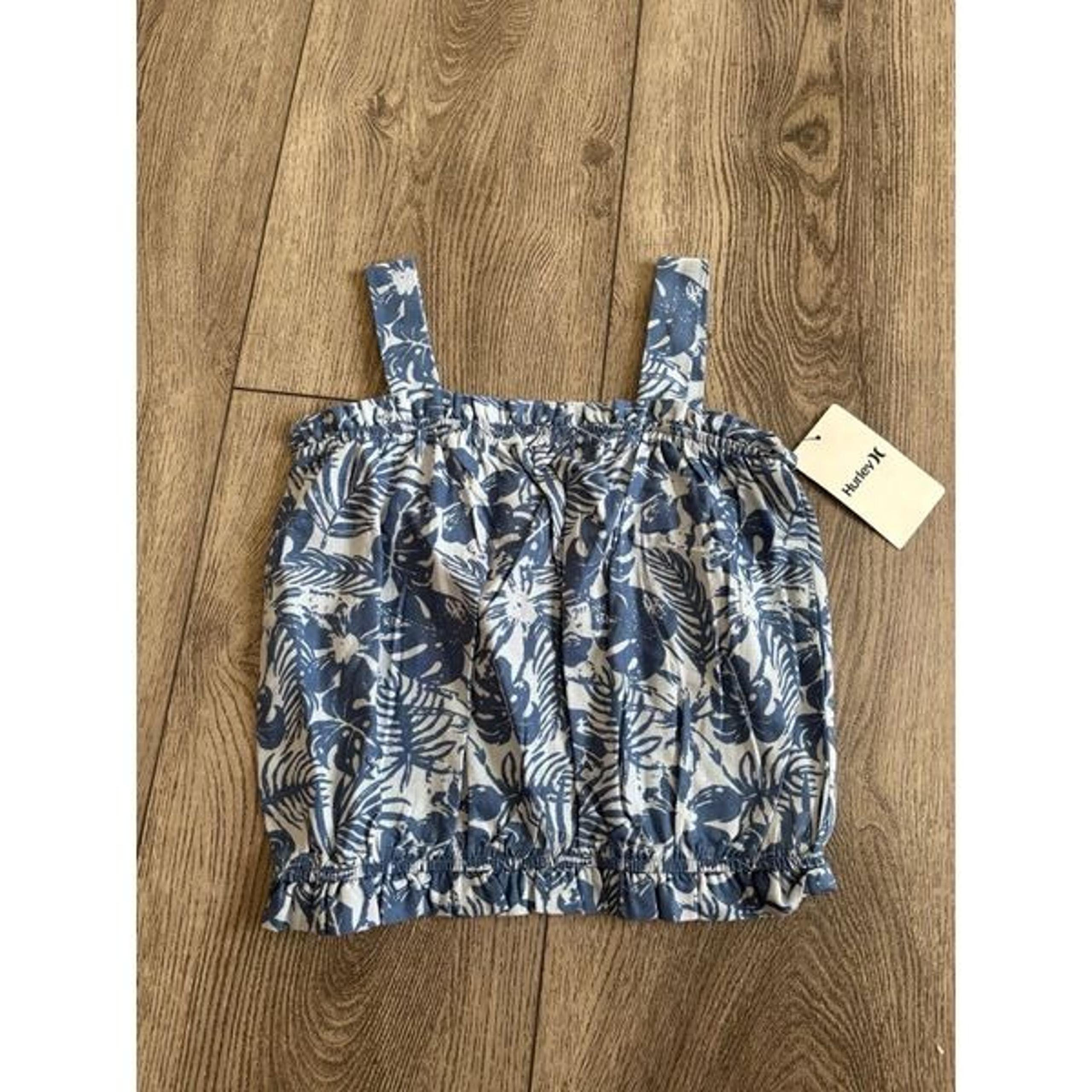 Hurley Blue and White Floral Print Top