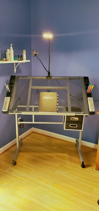 Yaheetech Drawing Desk Adjustable Glass Drafting Study Table for Diamond/Versati