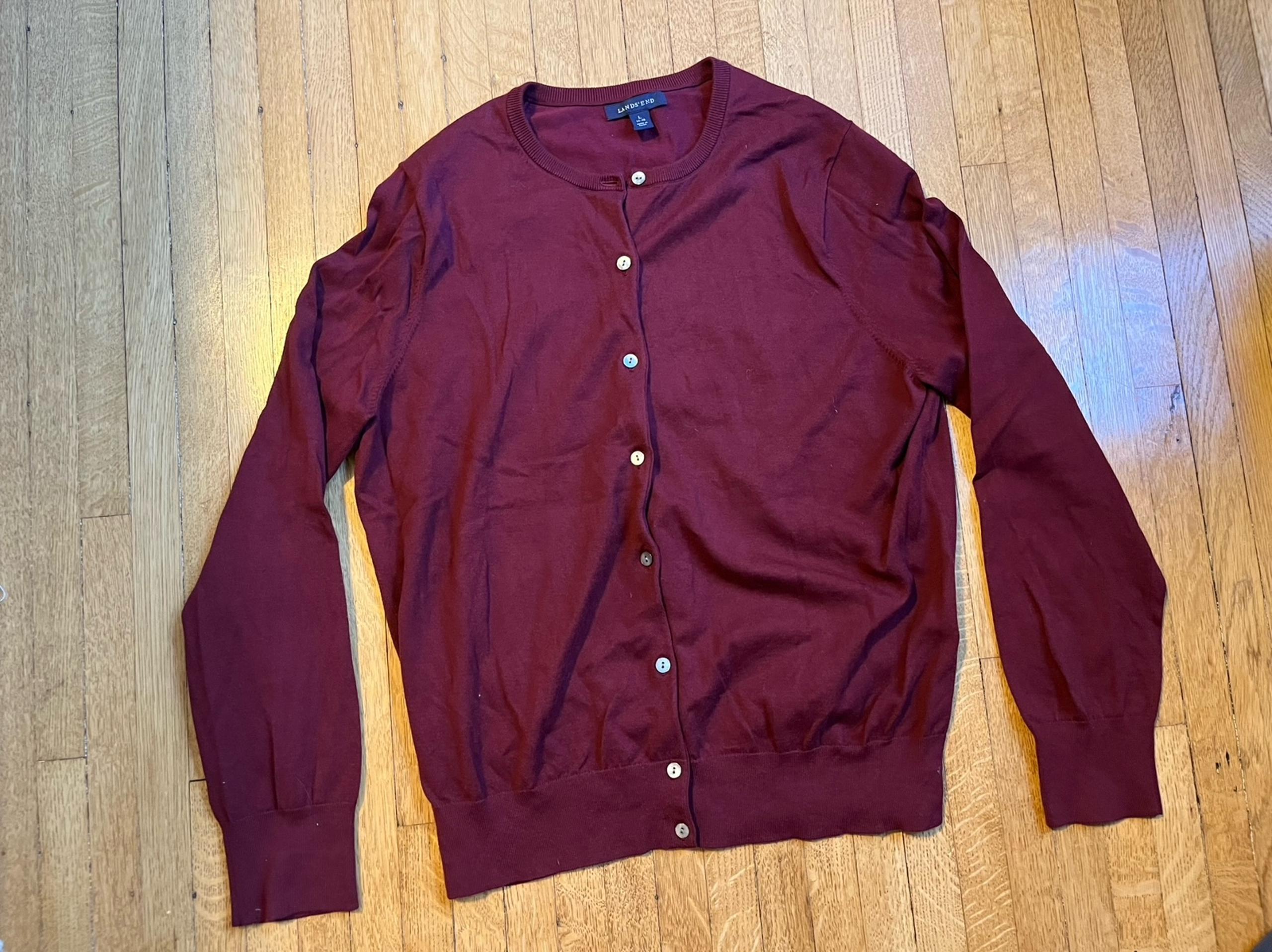 Women’s Lands’ End Cardigan - Maroon Color - Excellent Condition - Size 12-14 L