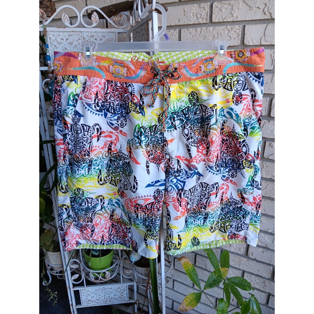 Robert Graham Men's Swim Trunks,size 38, Tropical Turtle Print, Fabulous!