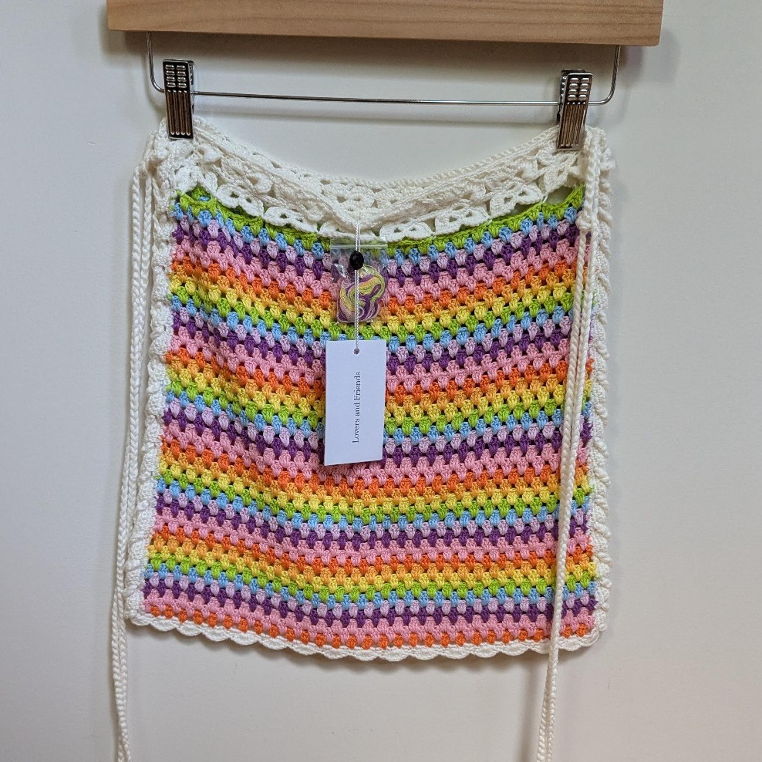 Lovers and Friends Rainbow Crochet mini skirt XS nwt