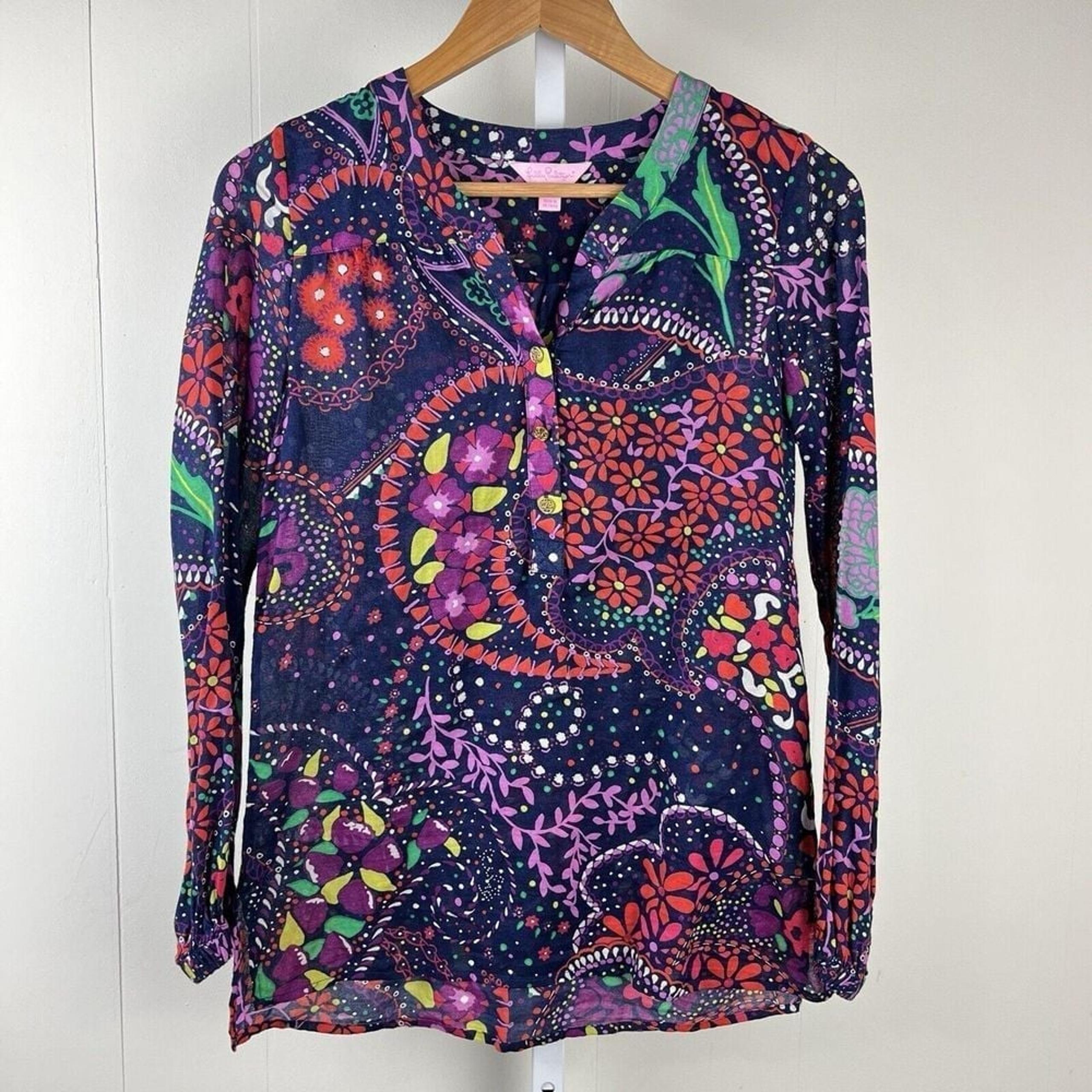 Lilly Pulitzer Providence Tunic Top Womens XS Garden Menagerie Floral Paisley