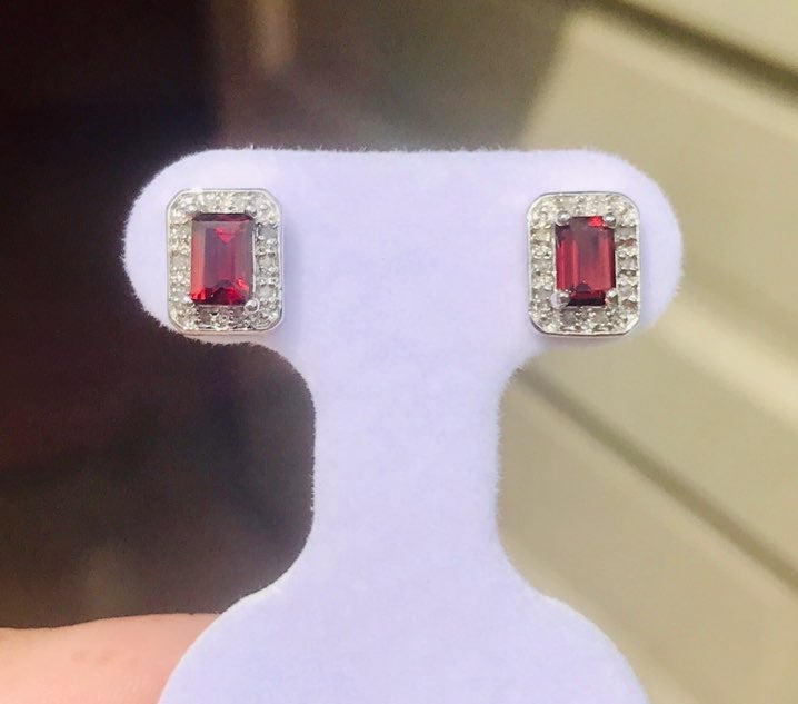 GENUINE GARNET AND DIAMOND EARRINGS