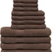 Luxury Bath Towel Set-Combed Cotton 12 Piece Towels-CHOCOLATE