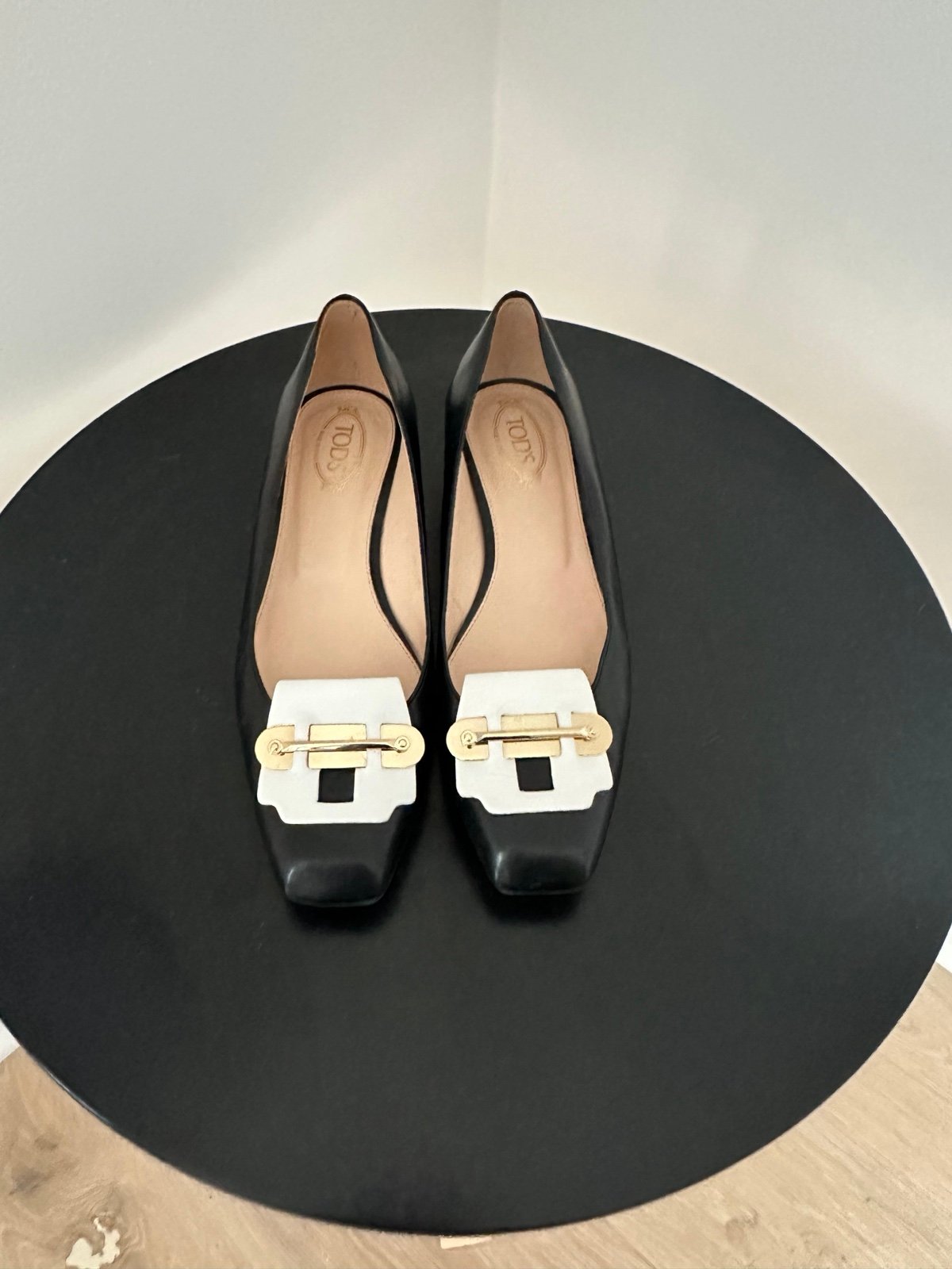 Tods Black and White Heeled Flats