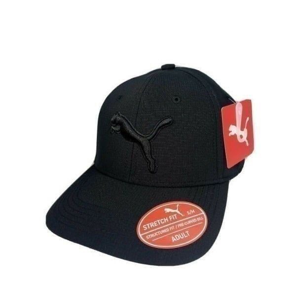 Puma Men's Polyester Baseball Cap Black with Black Puma - Stretch Fit S/M