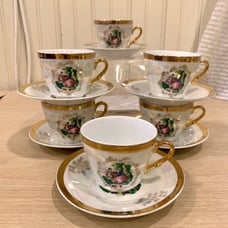 Set of 6 Vintage Yusui Fine Porcelain Cups & Saucers Iridescent Demitasse Espres