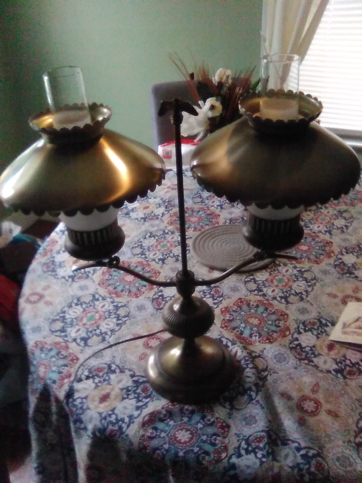 Vintage brass dual hurricane lamp