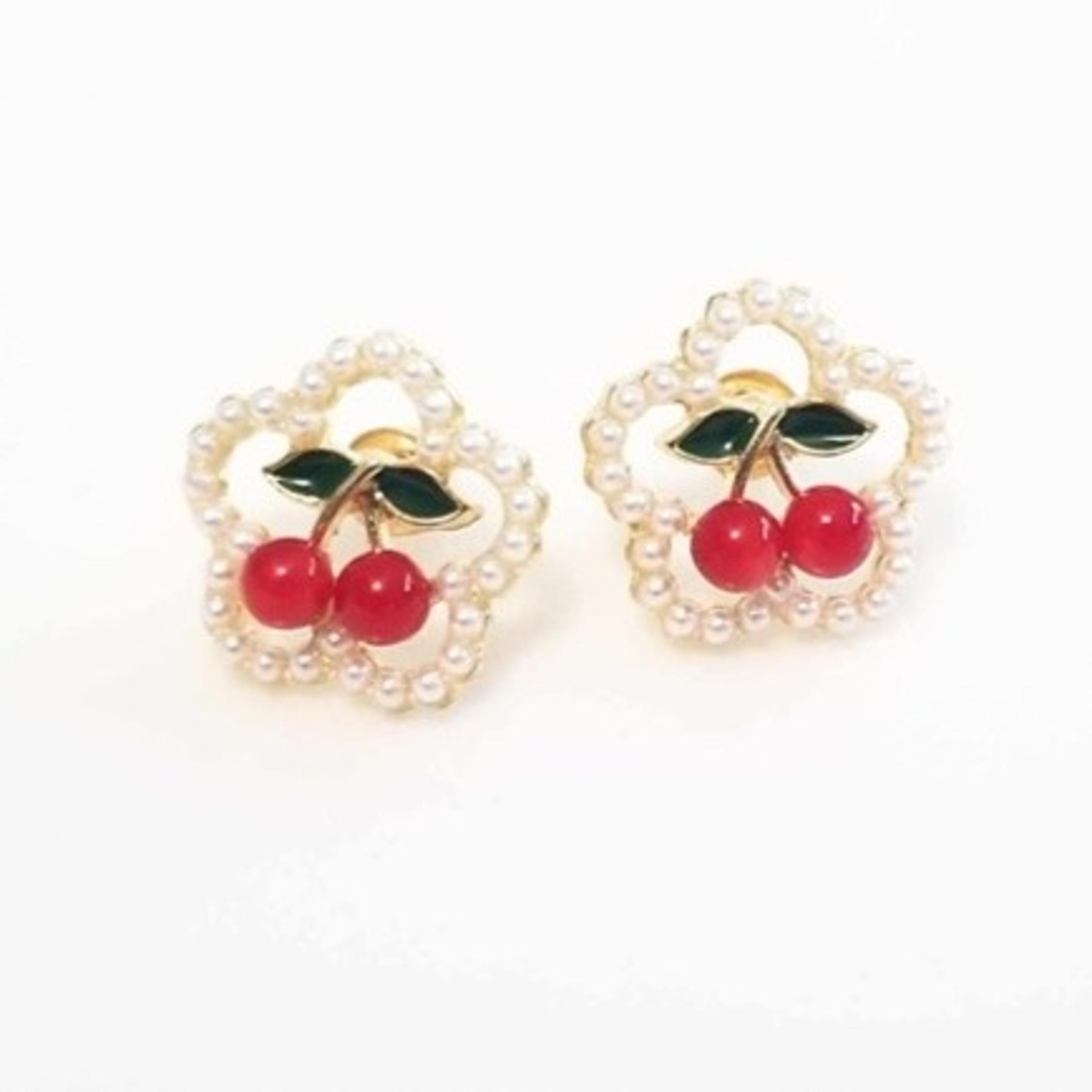 NEW Urban Outfitters Golden Cherry Fruit in Pearls Flowers Stud Earrings