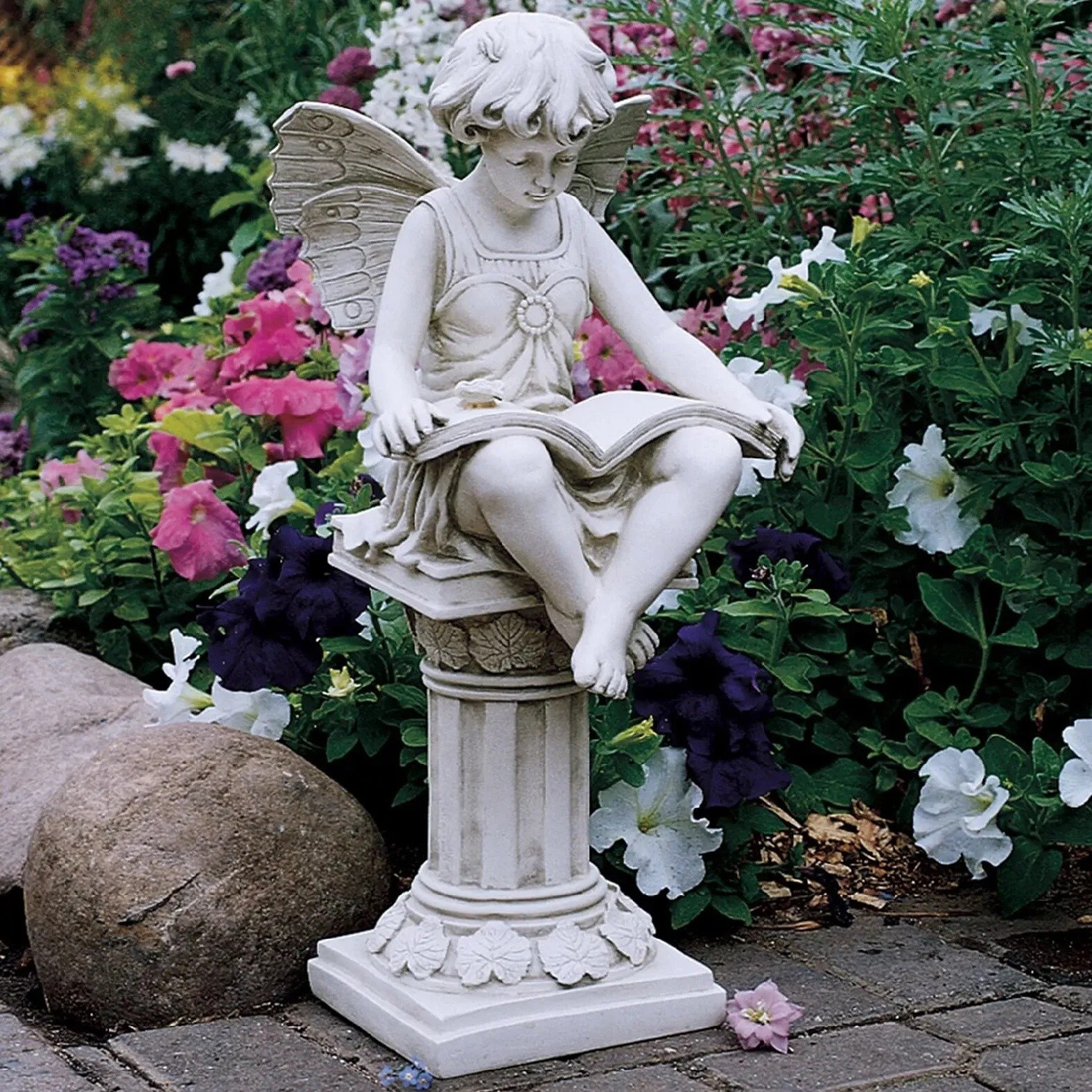 Fairy Statue Girl Reading Book Sculpture Outdoor Garden Lawn Ornament Indoor