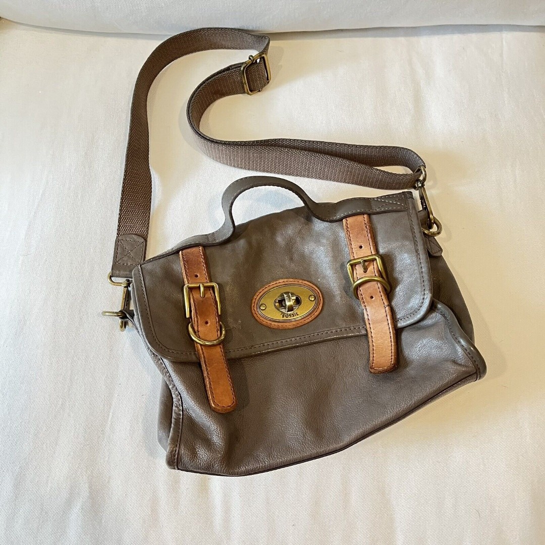 Fossil Live Long Vintage 1954 Crossbody Taupe Leather Purse Bag petite messenger