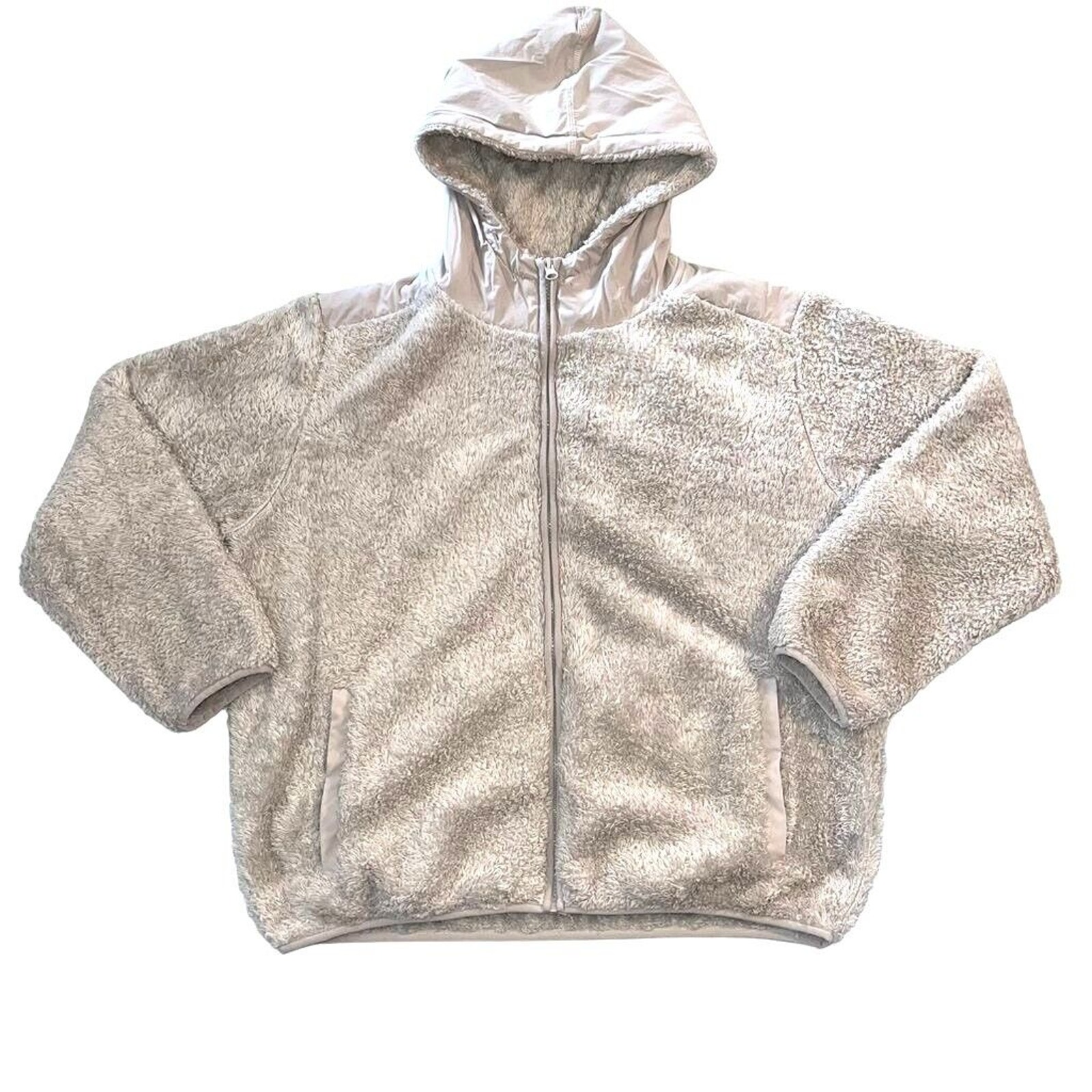 Zyia Active Womens Sherpa Jacket Fleece Athletic Full Zip Gray Hooded Medium