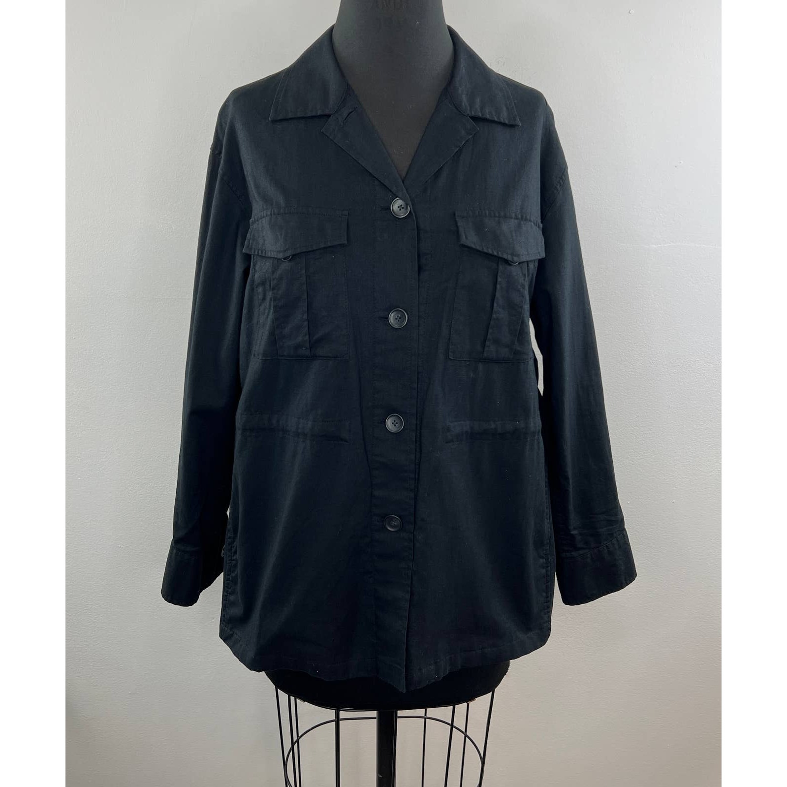 UNIQLO Black Cotton-Linen Long Sleeve Relaxed Utility Shirt Jacket Shacket XS