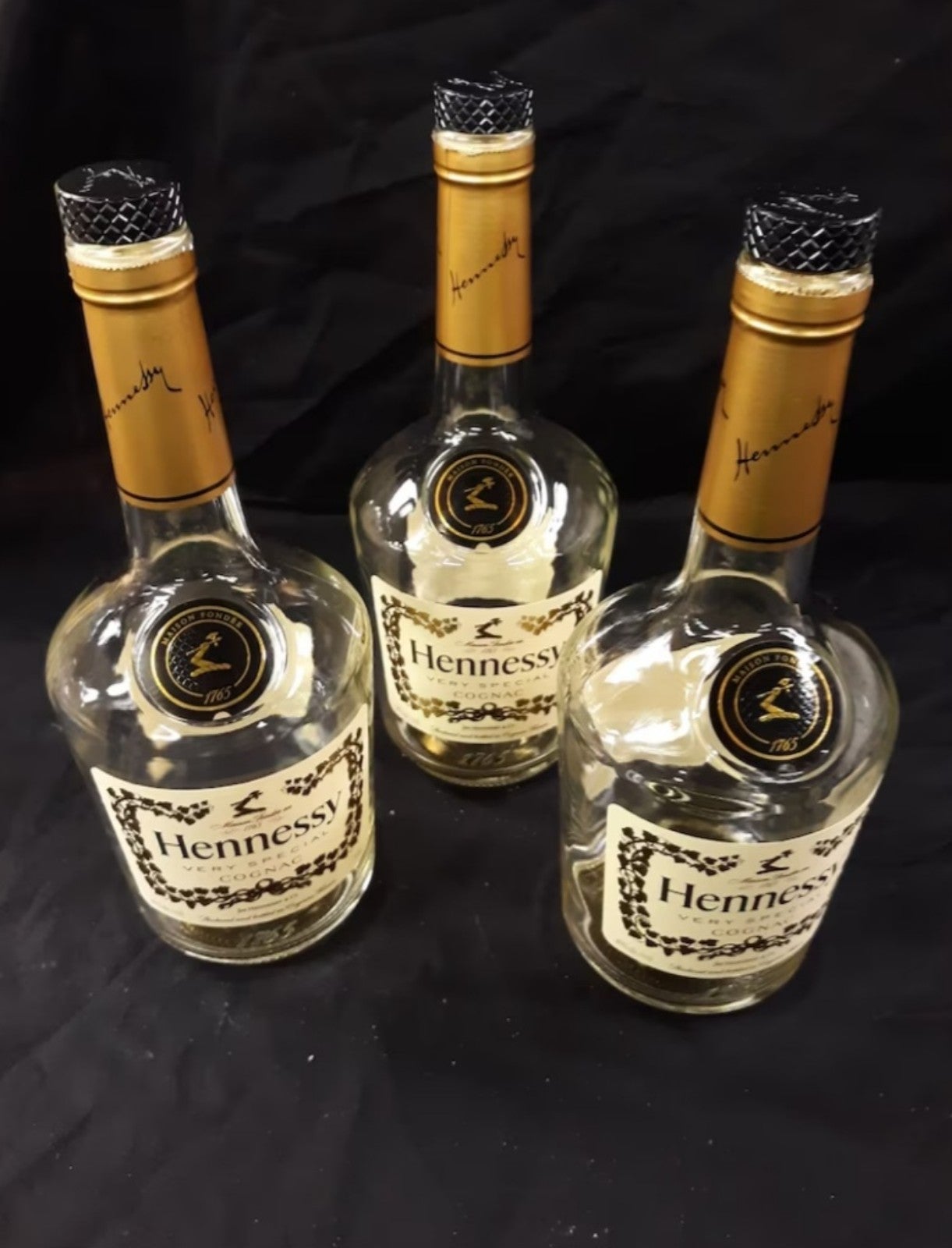 6 empty hennessy bottles 750ml