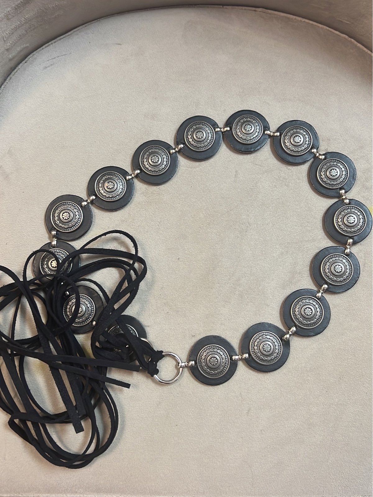 Nocona Black Leather Belt L Silver Medallion Conchos on Western Boho