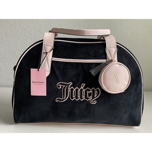 Juicy Couture Black And Pink Velour Queen Of Everything Weekender Duffle Bag NEW