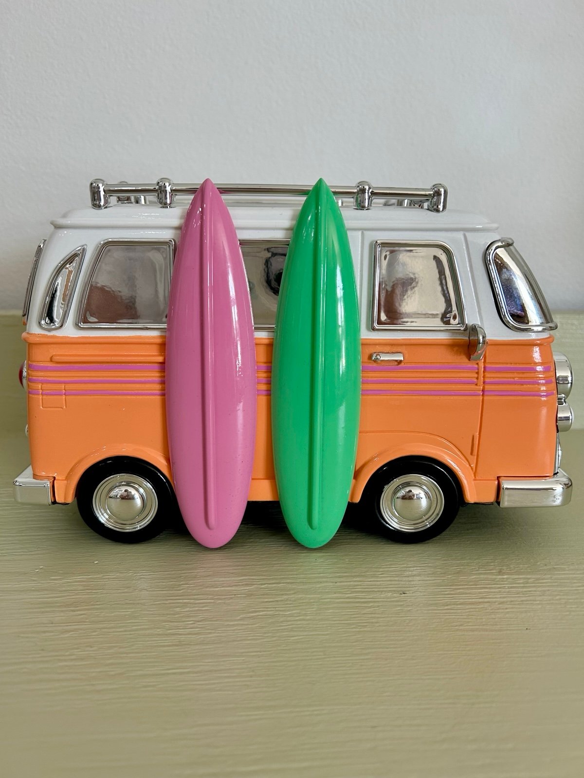 Bath and Body Works Orange VW Style Surfer Van Surfboards 3 Wick Candle Holder