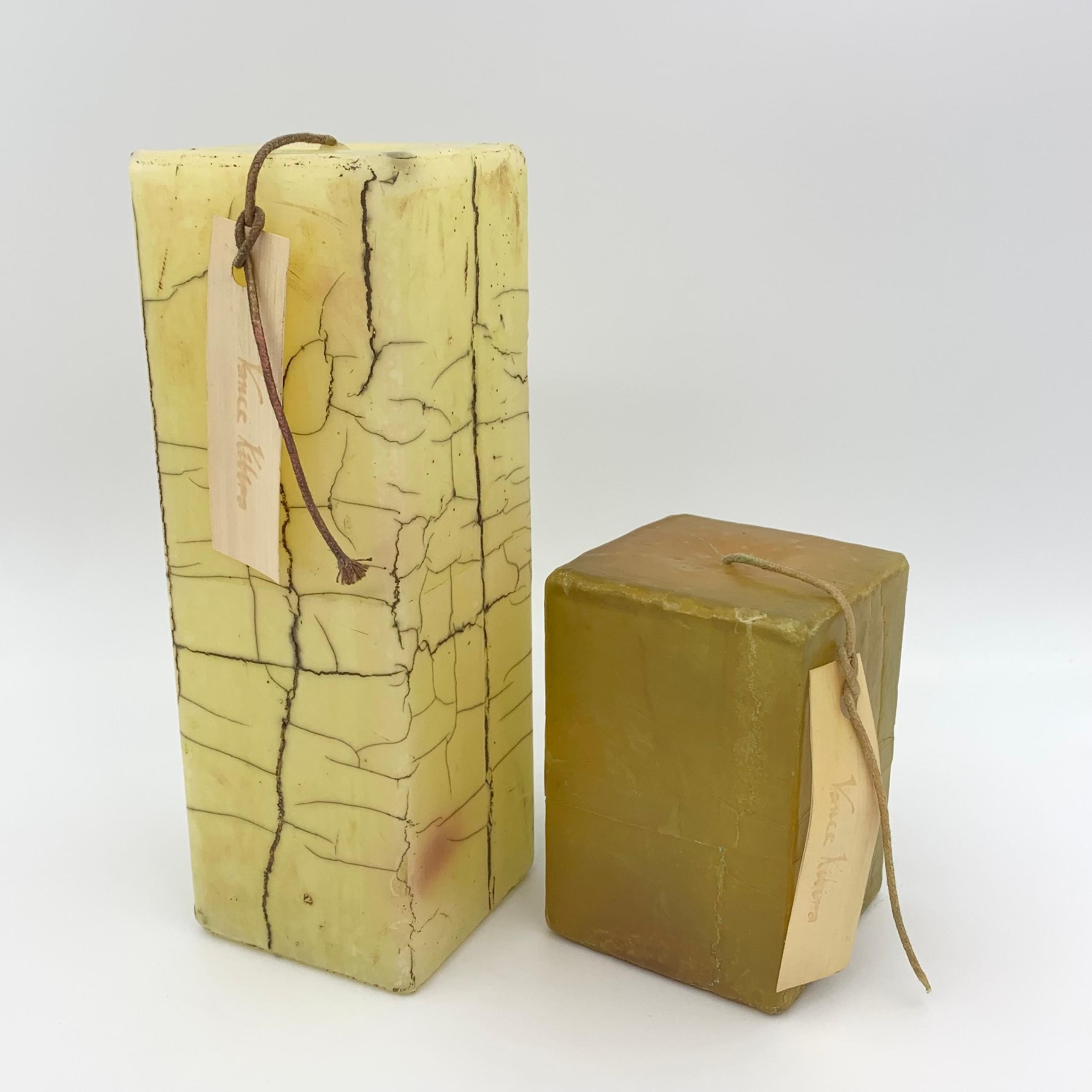 Vance Kitira Natural Yellow Beige Rustic Marble Candles Set Of 2 New With Tags
