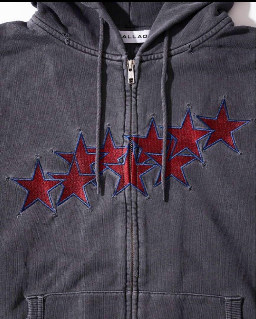 VALLAD STAR DAMAGED ZIP UP HOODIE M Brand New