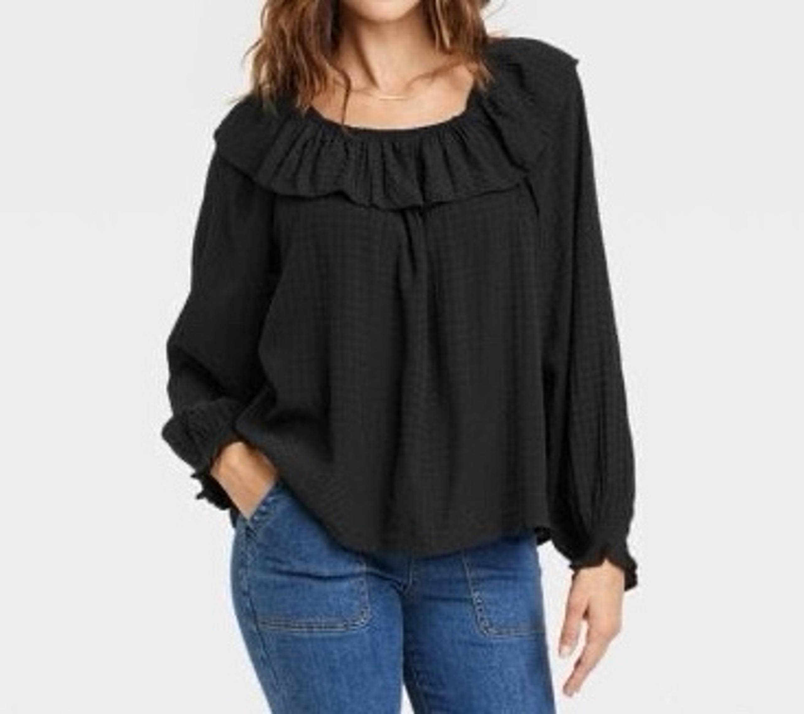 Knox Rose Women's Balloon Long Sleeve Ruffle Top