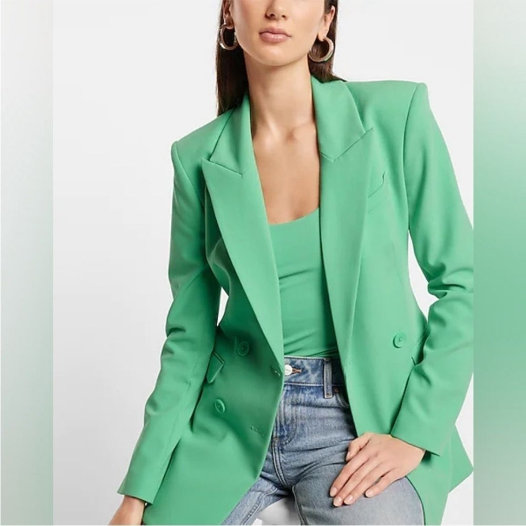 Express Women's Double Breasted Shoulder Pad Hourglass 4 Button Blazer NWT