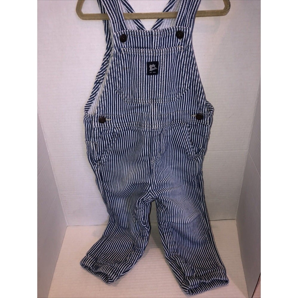 Oshkosh B'Gosh Blue White Striped Overalls Vestbak 24 M