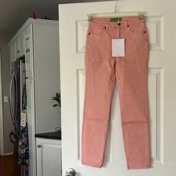 Sandrine Rose High Waisted Palm Tree Embroidered Skinny Jeans NWT Size 29