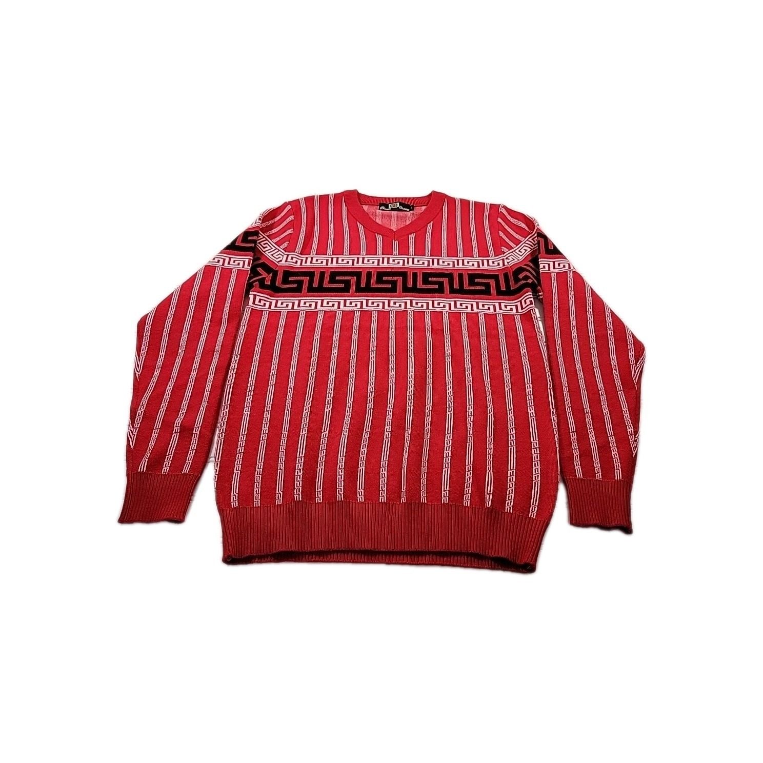 Mens Sweater Versace Greca Design, Size Small Red, Black