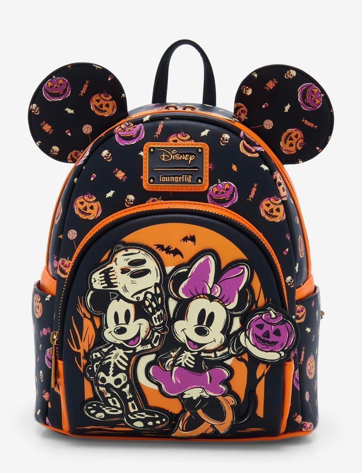 Disney Mickey & Minnie Skeleton Glow-in-the-Dark Loungefly Backpack