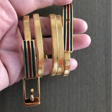Vintage Accessocraft NYC Red Green Enamel Buckle Gold tone Woman Belt