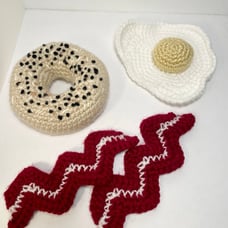 crochet breakfast playset, pretend play everything bagel, bacon, and fried egg