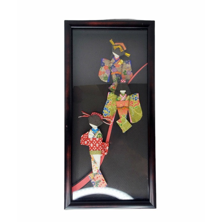 Geisha Japanese Vintage 3D Art in Box Red Kimono Shadow Box 16 x 7.5