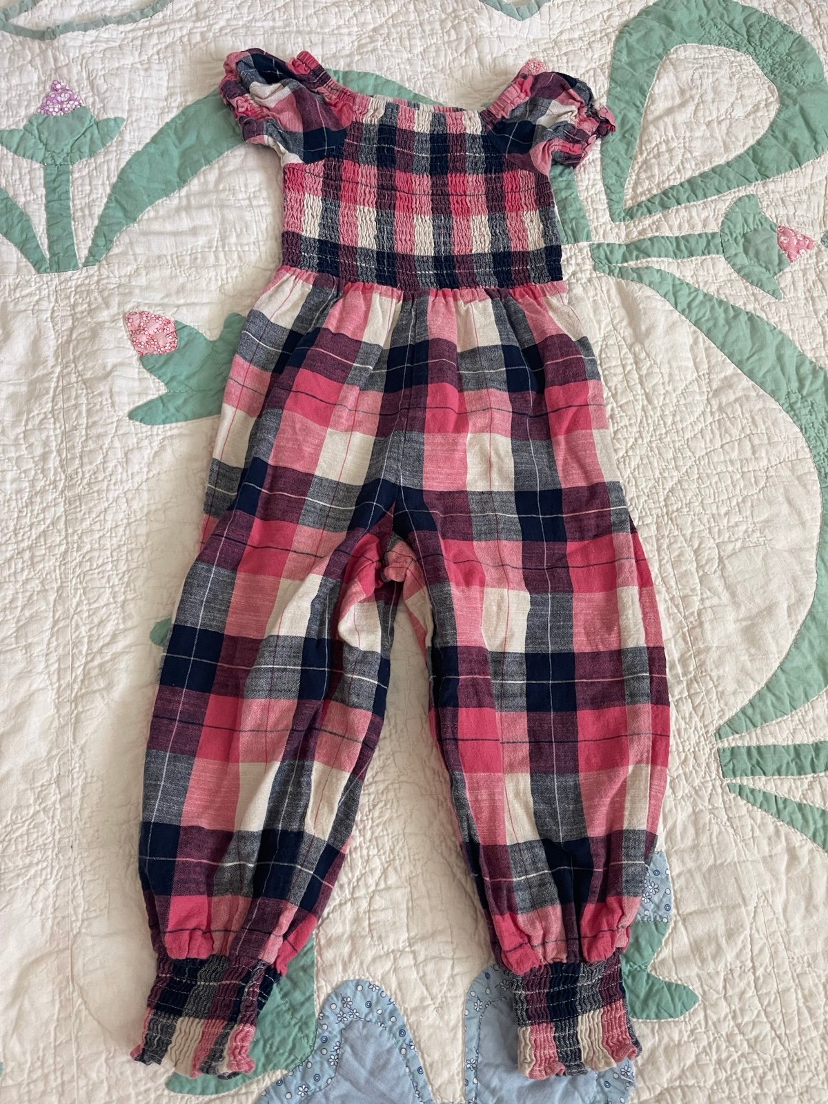 sweethoney smocked checkered romper cotton 4t