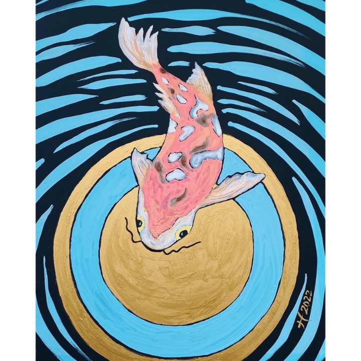 Original Art “Koi on Black” Artwork Watercolor Gouache Painting by Tristina Diet