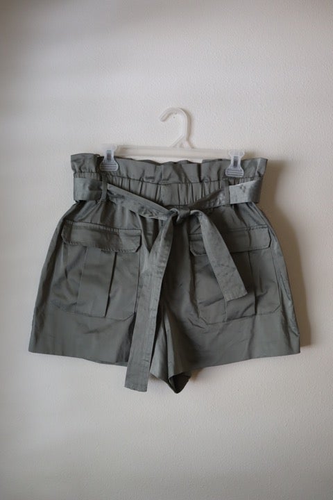 Zara Womens Green Paper Bag Waist Shorts