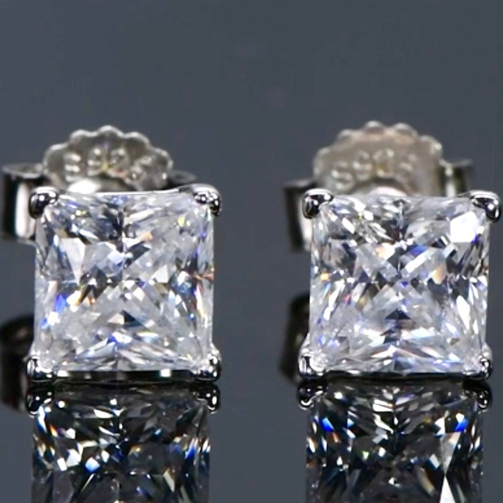 Certified 2 Carat Princess Cut 14k Diamond Studs ~ Moissanite Stud Earrings