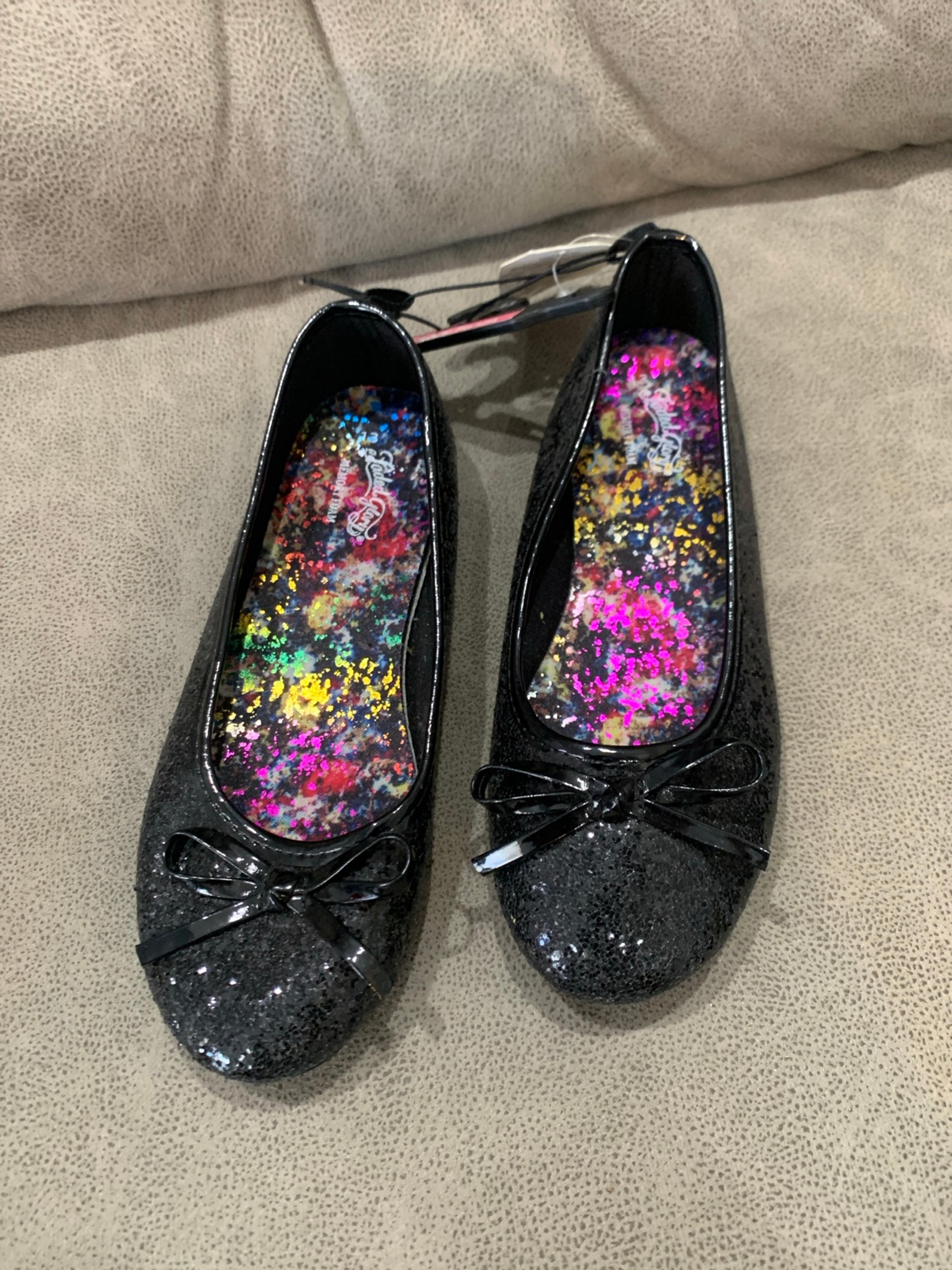 Faded Glory Girls Black Glitter Flats Size 13