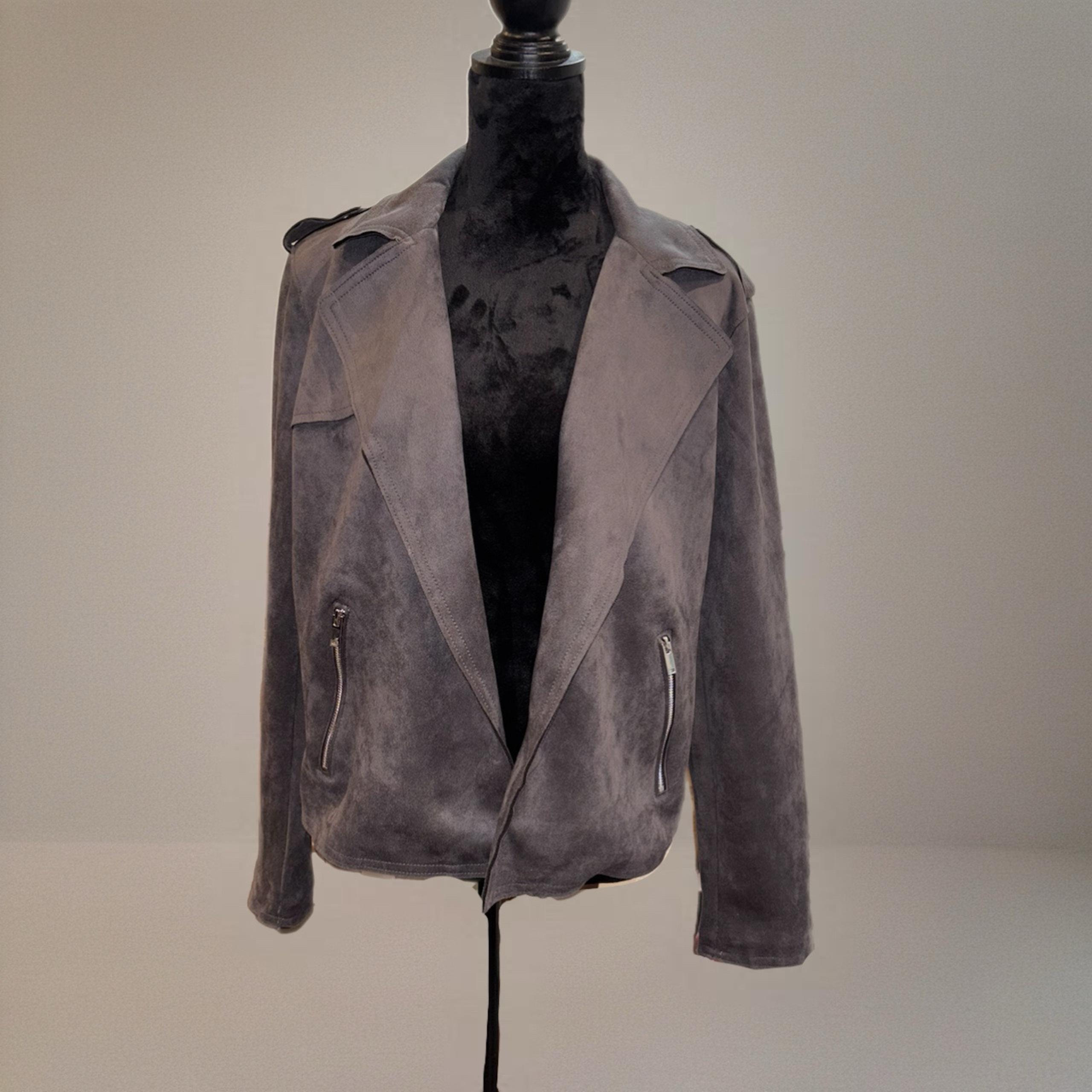 Grey Tahari Microsuede Moto Jacket