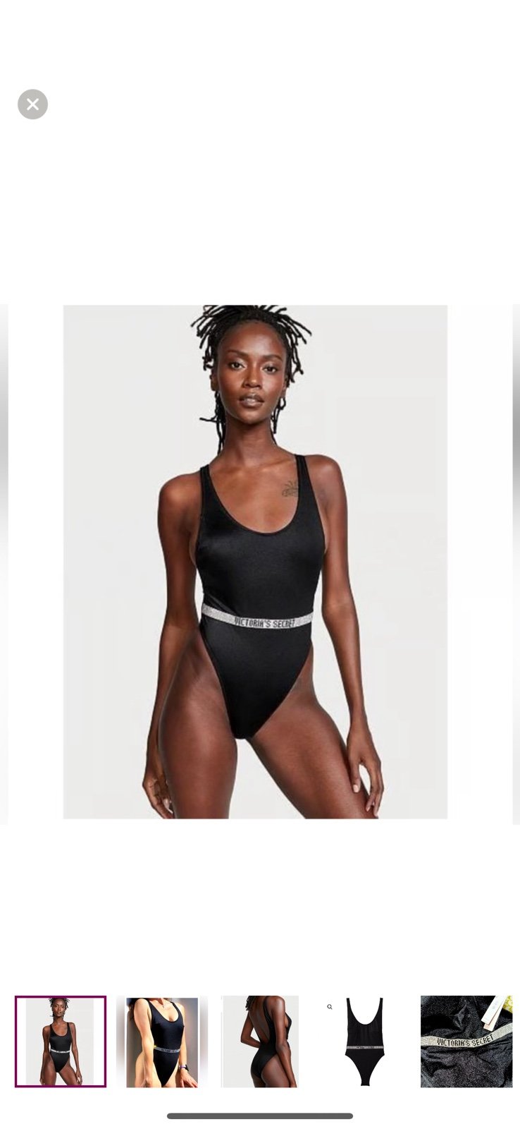 Victoria's Secret Black Shine Strap Plunge One-Piece Swimsuit