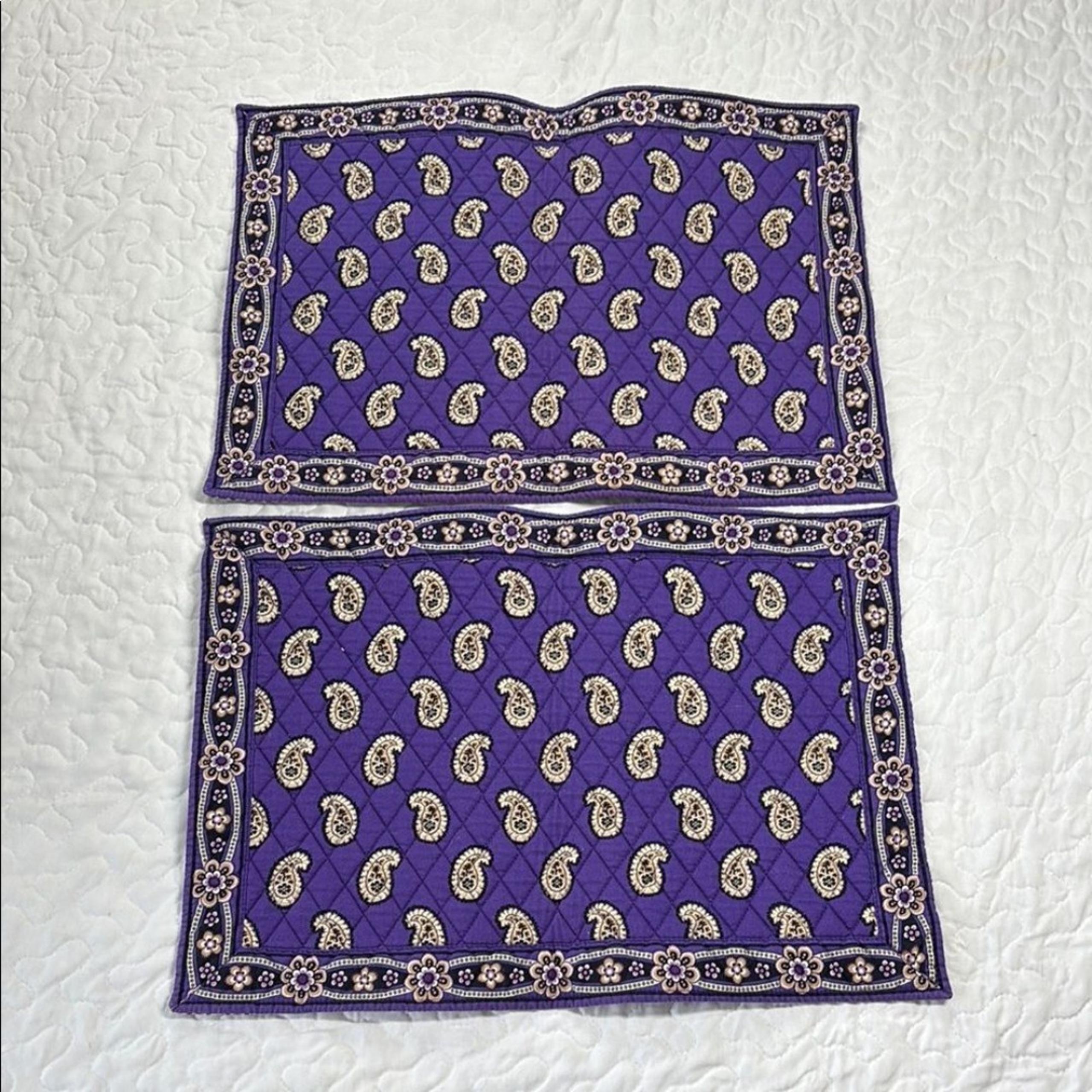 Vera Bradley Purple Paisley Quilted Boho  Placemats Table Mat Set of 2