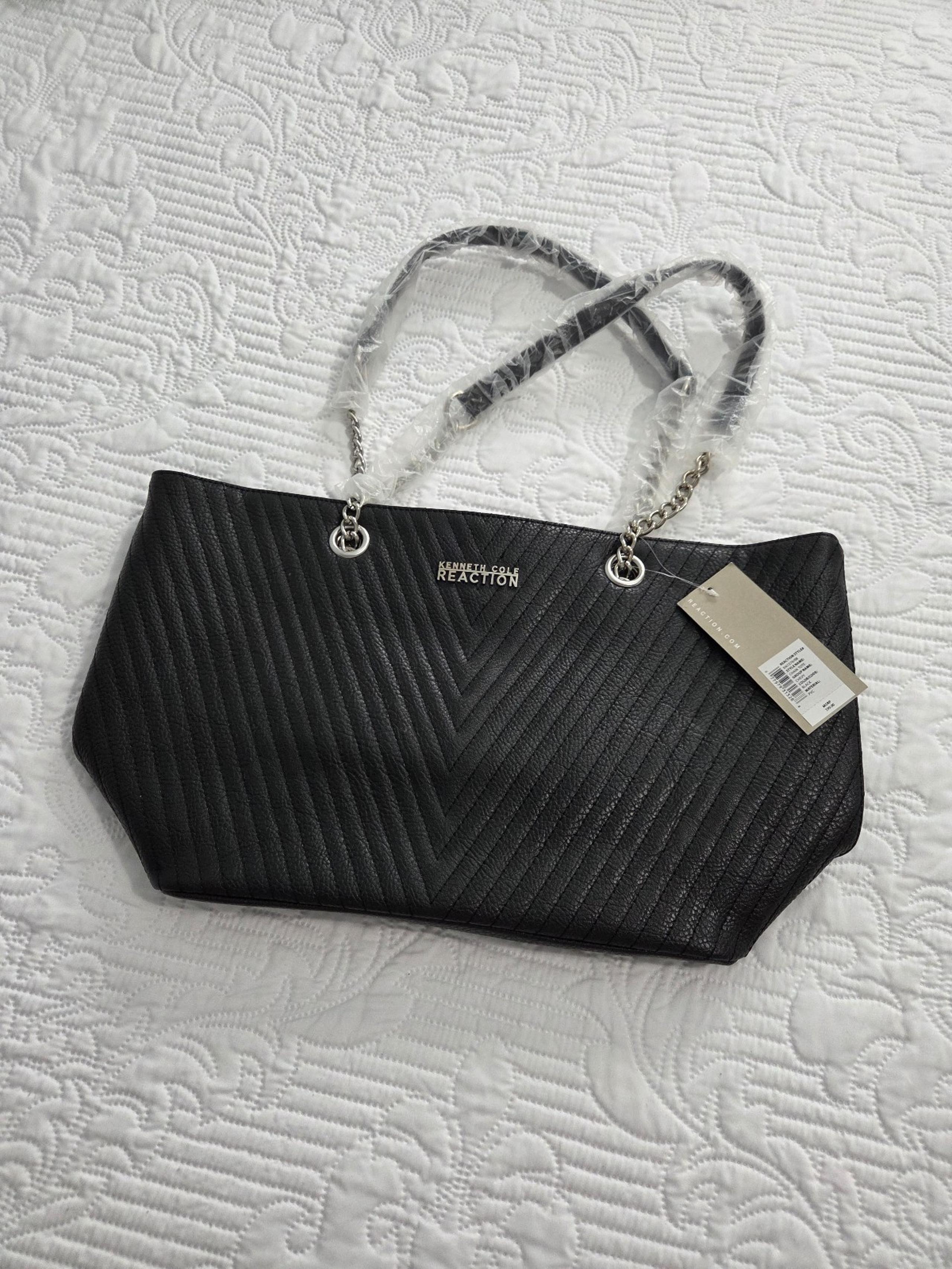Kenneth Cole Reaction Black Chevy Chain Handle Tote Handbag NEW W TAG Retail $99