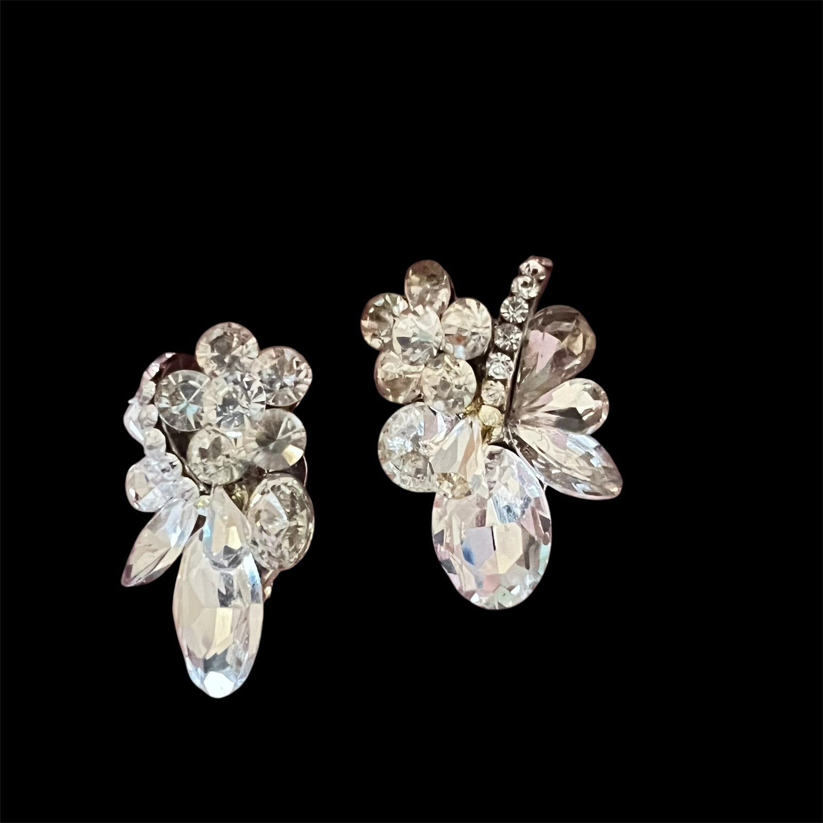Vintage Glass Rhinestone Clip-On Earrings Pre-1955