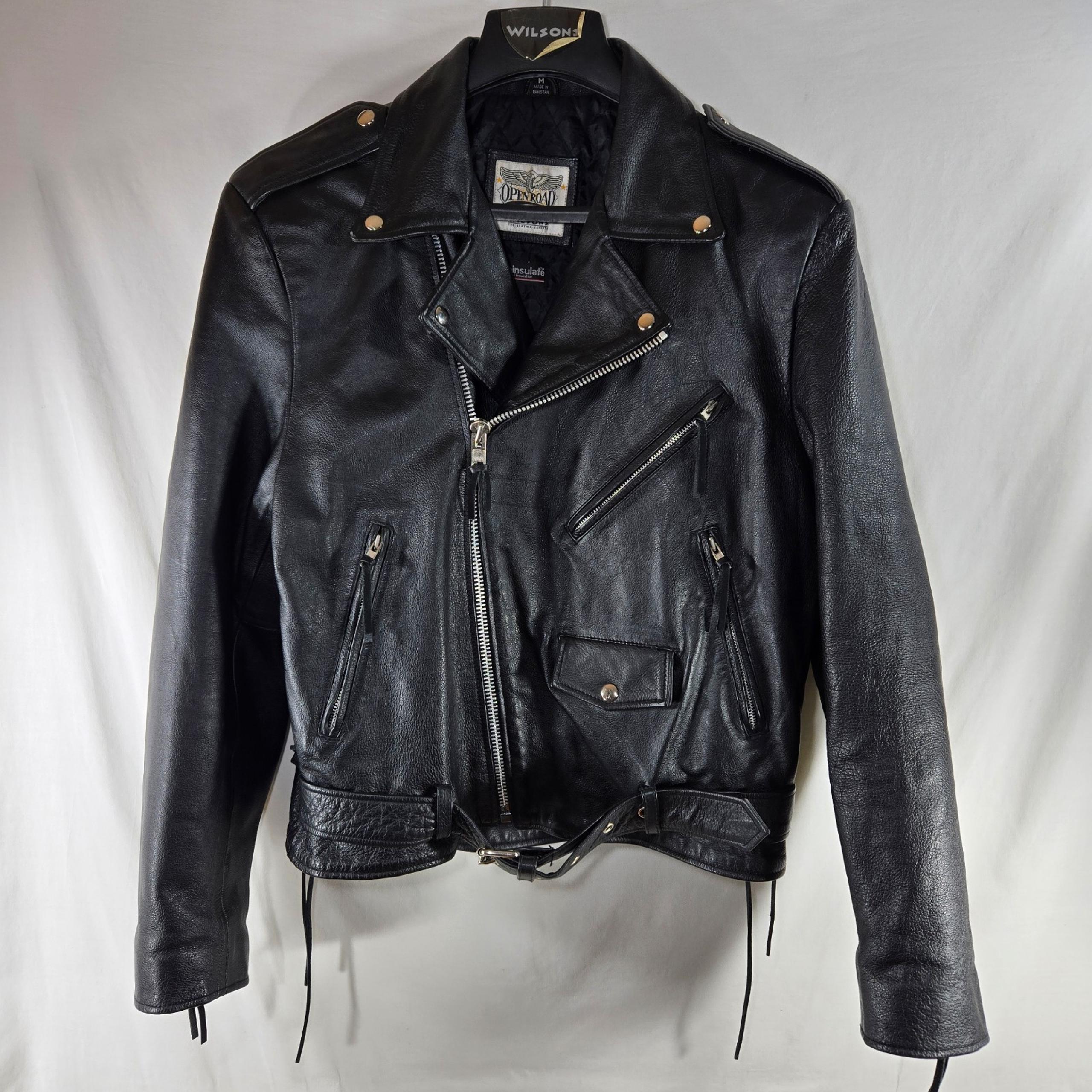 Wilsons Open Road Black Leather Motorcycle Biker Jacket Size Medium Heavyweight