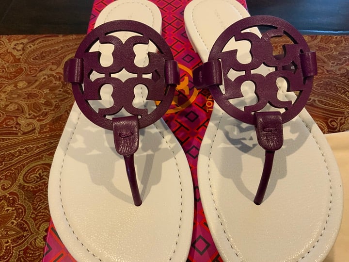 Tory Burch Miller Sandals in violet wave/blanc, size 9.5, BNIB, MSRP198