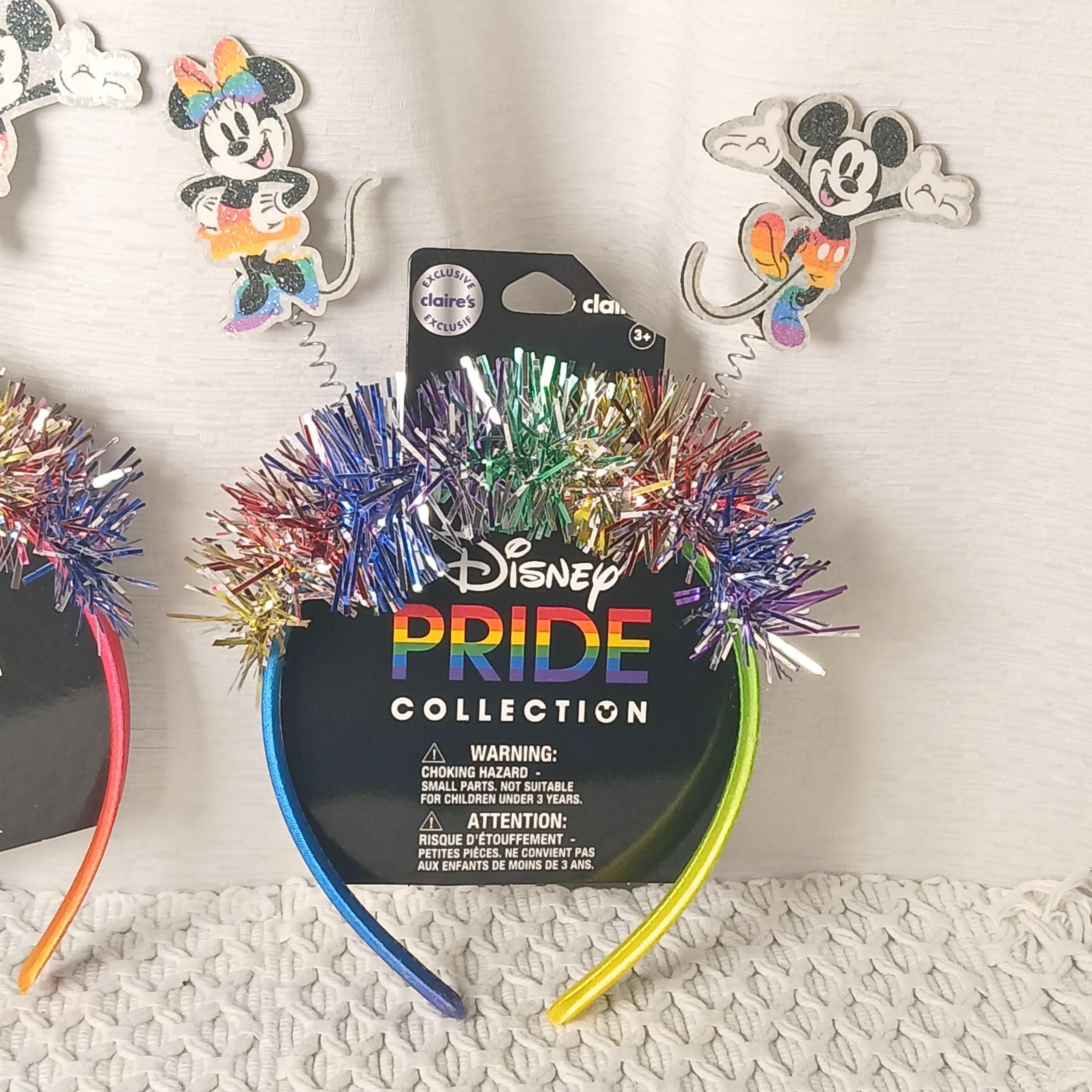 New LGBTQ Pride  Disney Mickey & Minnie Bouncing Mouse Headband Rainbow tinsel