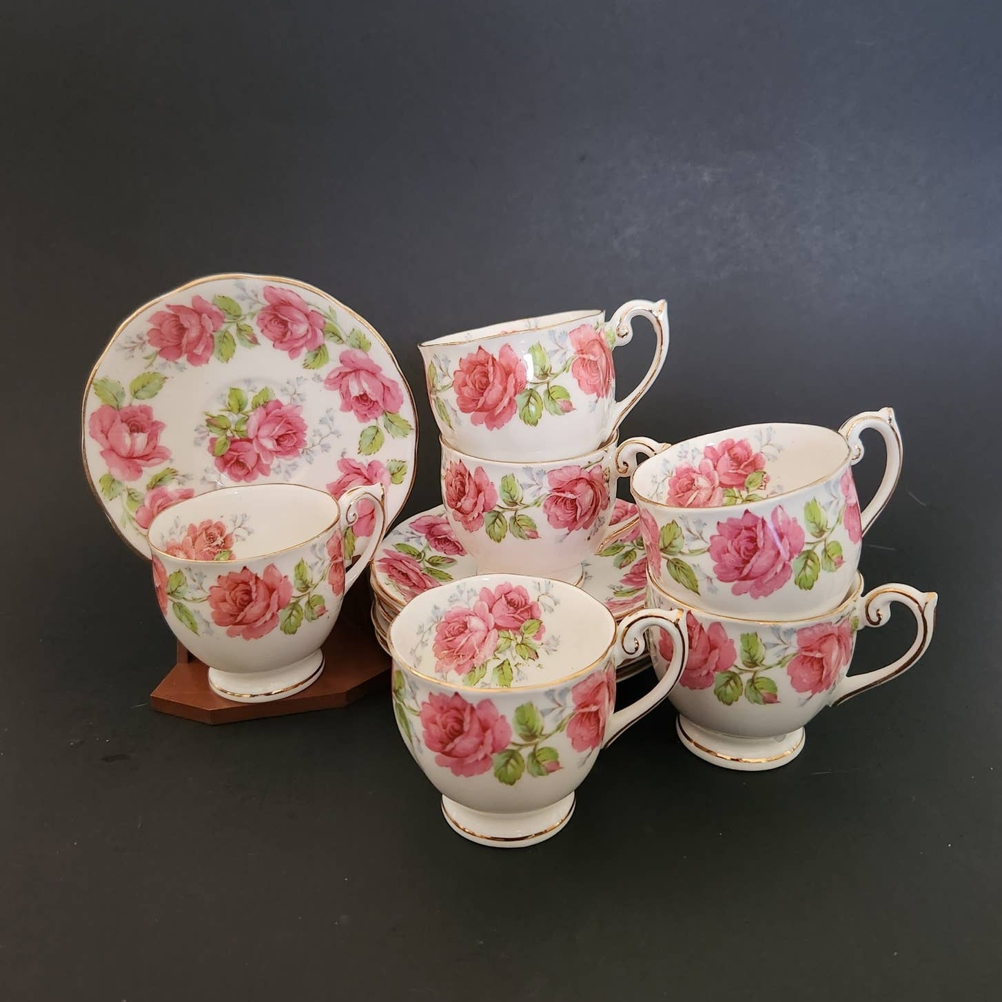 Demitasse Lady Alexander Rose England Vintage Porcelain Small Teacups Set of 6