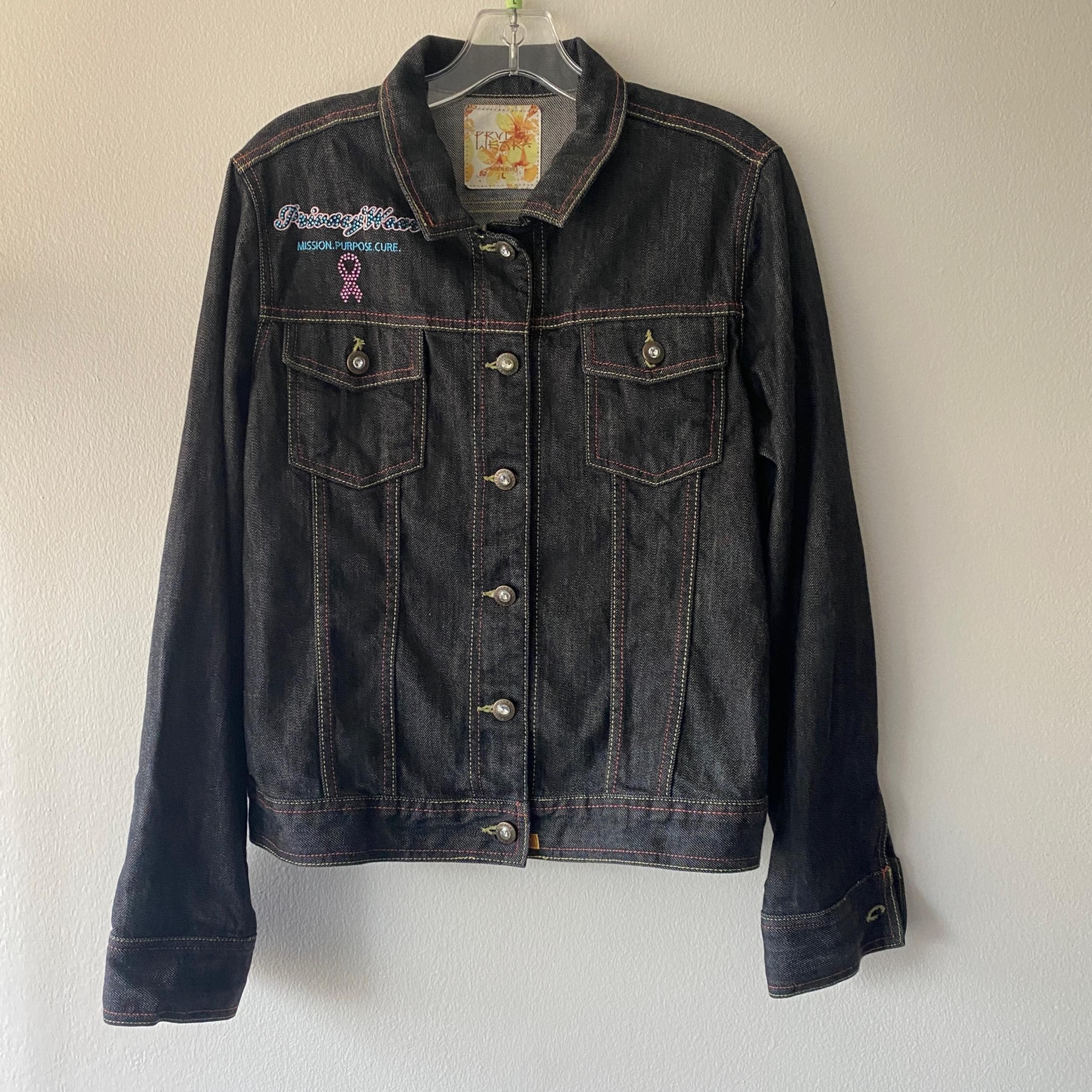 Privacy Wear Breast Cancer Denim Jacket. Embroidery: Women's Size Large