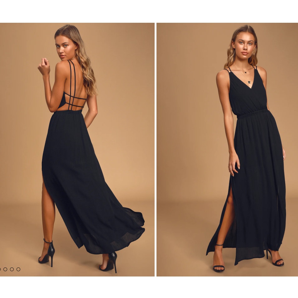 Lulus Dress Womens Size S Lost in Paradise Black Maxi Strappy Open Back Slit NEW